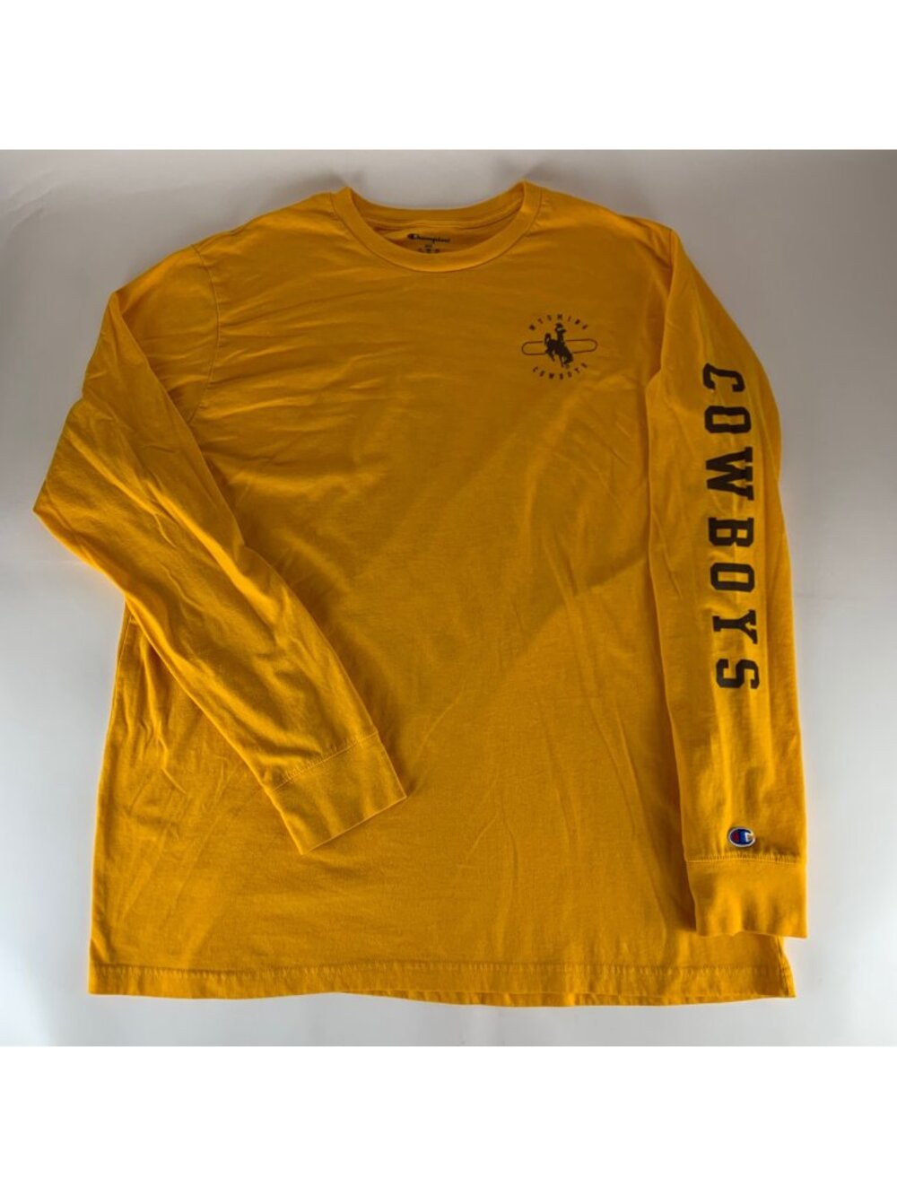 Wyoming Cowboys Ncaa Yellow Gold Champion Long Sleeve Crewneck Shirt Mens 2xl